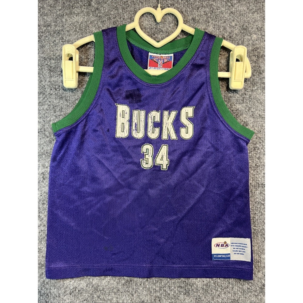VTG 90s Ray Allen Milwaukee Bucks Jersey Youth Size 7 Mighty Mac-READ